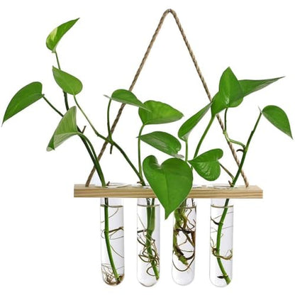 Planter Terrarium,Test Tube Vase Glass Planter Plant Propagation Station Plant Hangers of Rope with Stand for Hydroponic Plant Cutting(Brown-2-Tier)