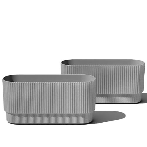 Veradek Demi Series Long Planter - Wide Outdoor Planter | Made From a Durable Plastic-Stone Composite With Pre-Drilled Drainage Holes. Modern Porch/Patio Décor - color: Gray, size: 30 inch - 2 Pack
