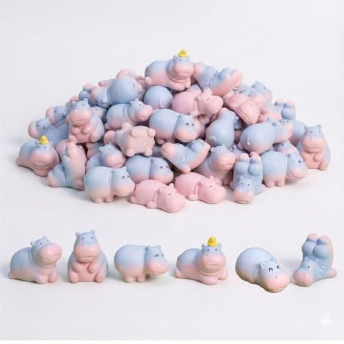 60Pcs Miniature Resin Hippos Shapes for Car Dashboard Ornaments Fairy Garden Accessories, Micro Landscape Decoration, Terrarium Filler, Craft Supplies, Aquarium Decor (Hippos) - color: Blue Hippos
