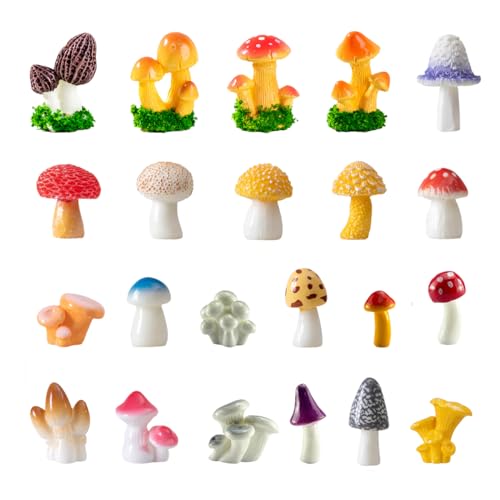 JKanruh 22 Pcs Miniature Resin Mushroom,Fairy Garden Mushrooms for Outdoor Home Décor,Cake Decoration,DIY Crafts,Landscape Plant Pots Accessories …