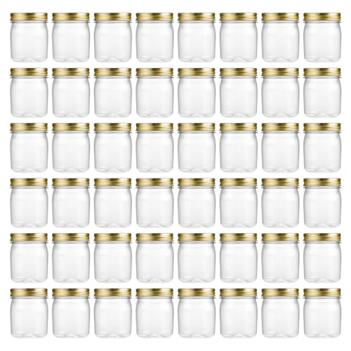 novelinks 8 oz Plastic Mason Jars and Clear Plastic Jars with Lids 8 oz | 48 Pack, Gold, Plastic Containers with Lids, Small Mason Jars, Clear Jars Bulk, Spice Jars, Slime Jars, Mini Jars - color: Gold, size: 48 Pack 8 Ounce