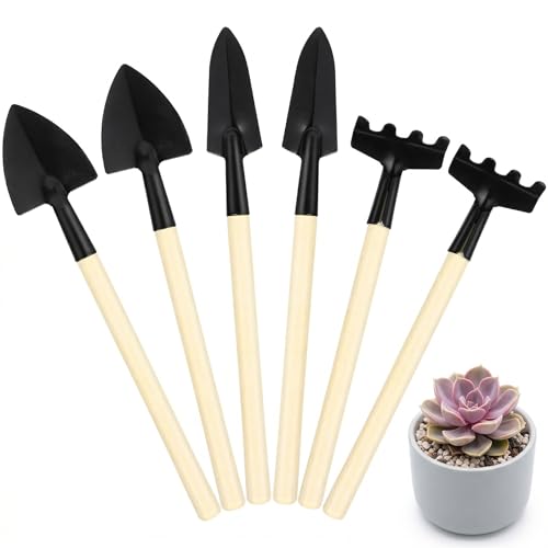 Mini Gardening Tools, 6Pcs Small Garden Tools Set, Miniature Shovel Rake Trowel for Indoor Plants Pots Succulent Terrarium Bonsai, Portable Fairy Garden Accessories Hand Supplies Kit
