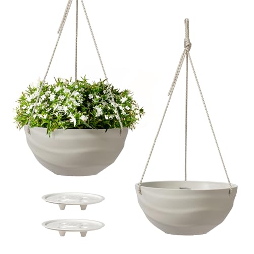La Jolie Maison Self-Watering Indoor Hanging Planters, Set of 2,10 Inch | Oatmeal Finish, Hanging Baskets with Self-Watering Tray and Plant Pots for Windows, Indoor Plants, Balconies and Patios. - color: Oatmeal