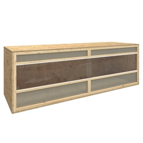 Gecheer Large Modern Terrarium for Reptiles – Natural Wood Finish Engineered Wood, Tempered Glass & Steel Mesh, Rectangular Indoor Habitat, 56.7" L x 18.1" W x 18.9" H