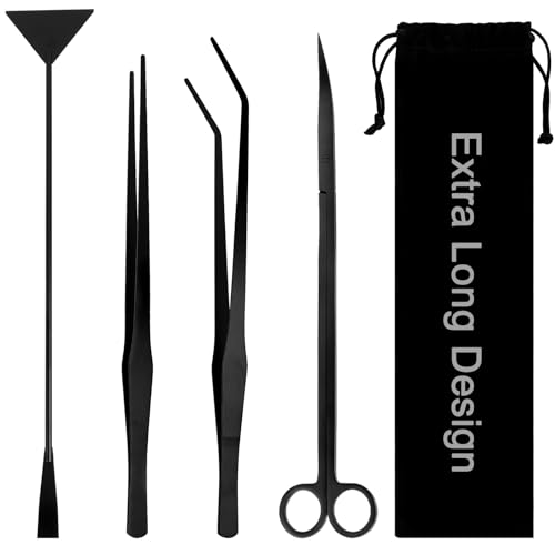 15Inch Extra Long Design Aquarium Aquascaping Tool Kit, Stainless Steel - color: Black