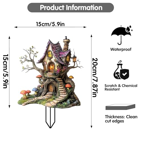 House Garden Stakes Decor Yard Acrylic - 2D Spring Garden Acrylic Sign Decoration, Yard Art, Gift for Nature Lovers, for Indoor & Outdoor Flower Pots, Yard, Mini Gardens & Lawn (5.9”x5.9”) Y28