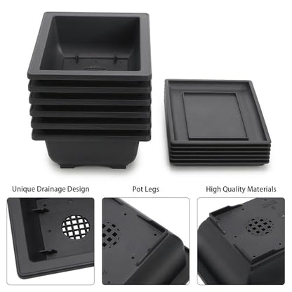 Yesland 6 Pack Bonsai Training Pots - 9 Inches Classic Deep Humidity Trays with Built in Mesh - Plastic Square Pot & Bonsai Plants Growing Pots
