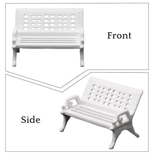 Mini Bench for Dollhouse Furniture, Fairy Garden Accessories, White Plastic Miniature House Accessories for Crafts, Tiny Miniatures, Diorama Supplies & Scene Decor