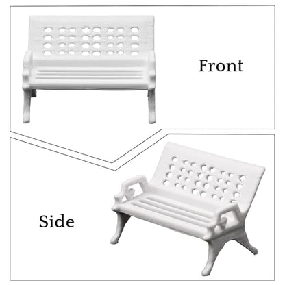 Mini Bench for Dollhouse Furniture, Fairy Garden Accessories, White Plastic Miniature House Accessories for Crafts, Tiny Miniatures, Diorama Supplies & Scene Decor