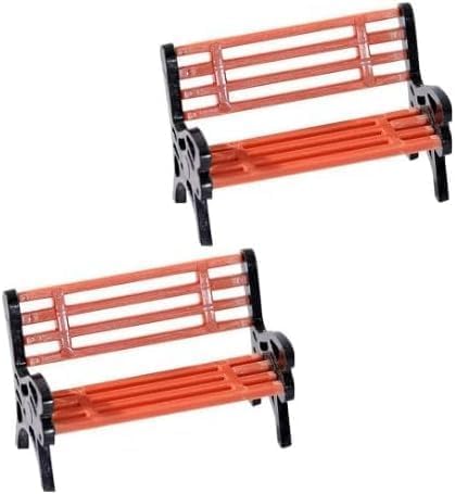 Miniature Park Bench Set 2-Pack - 1:12 Scale Brown Garden Seats with Realistic Detailing, Tiny Park Benches for Dollhouse and Fairy Garden Accessories, Train Platform and Miniature Landscape Décor