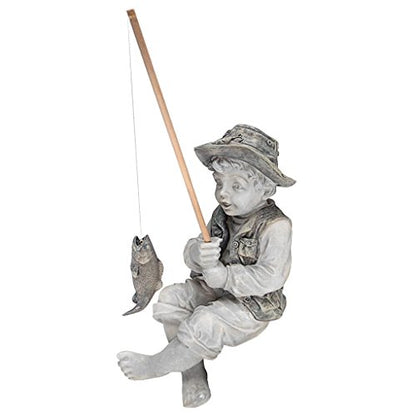 Design Toscano NG32122 Frederic the Little Fisherman of Avignon Lightweight Polyresin Statue, 15 Inch, Two Tone Stone - color: Frederic the Little Fisherman