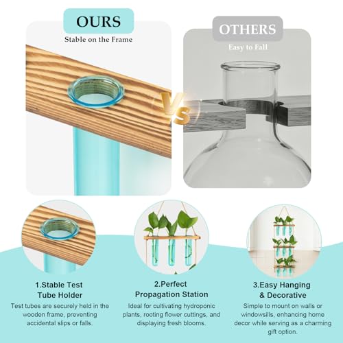 XXXFLOWER Wall Hanging Propagation Station with Wooden Stand Blue - size: Blue-9 Tube Vase