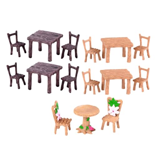 BESPORTBLE Miniature Table and Chairs Set 15pcs Dollhouse Furniture Ornaments for Mini Fairy Garden Desktop Decoration Home Decor Bonsai Succulent and Landscape Display