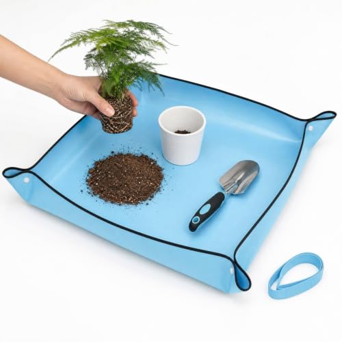 Foldable Indoor Plant Potting Mat for Transplanting and Mess Control, Portable and Easy-to-Clean (33/50 cm) (Blue (50cm)) - size: Blue (50cm)