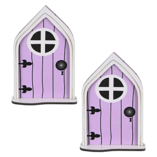 M METERXITY 2-Pack Fairy Door, Wooden Miniature Fairy Garden Door Outdoor [Lavender] - color: Lavender