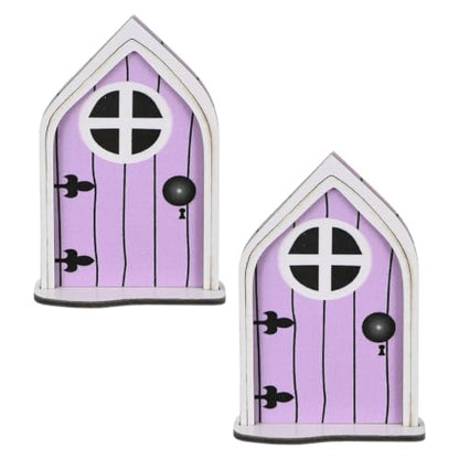 M METERXITY 2-Pack Fairy Door, Wooden Miniature Fairy Garden Door Outdoor [Lavender] - color: Lavender