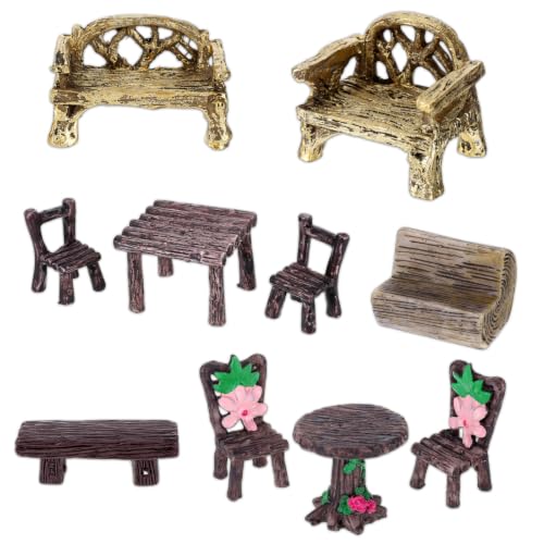 10 Pcs Fairy Garden Accessories, Miniature Garden Furniture Kit with Table and Chairs for Micro Landscape Decoration, DIY Craft Gifts for Outdoor & Indoor Scene Accessories