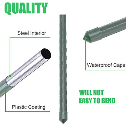Mininfa Steel Plant Stakes 3 Feet, Plastic Coated Metal Garden Stakes Supports Climbing for Tomatoes, Trees, Beans, 25 Pack - size: 3 Feet 25 Pack