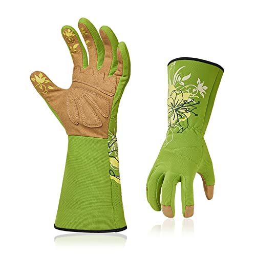 Vgo... 1-Pair Ladies' Synthetic Leather Gardening Gloves, Long Sleeves Gauntlet, Breathable & Grip Work Gloves, High Dexterity, Washable (Size L, Green, SL7445) - color: 1 Pair - Light Green, size: Women's Large