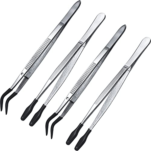 Honoson 4 Pieces Rubber Tipped Tweezers PVC Silicone Tip Tweezers, Black - color: Black
