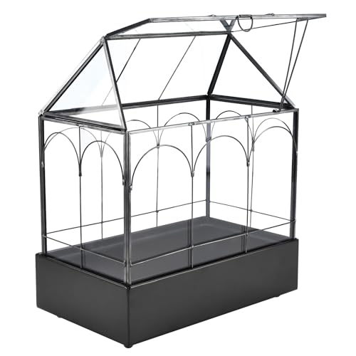 Glass Terrarium with Metal Tray, Glass Greenhouse Terrarium Kit - size: Large-9.45"L x 5.7"W x 11.8"H