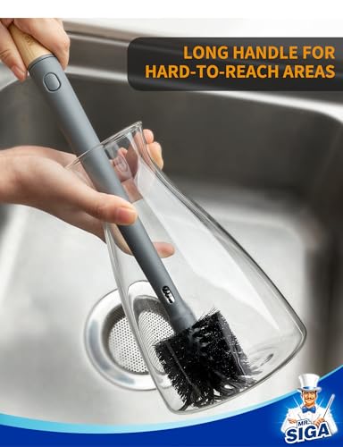 MR.SIGA Water Bottle Brush and Straw Cleaner Brush, Long Handle Bottle Cleaner Brush, 2 in 1 Bottle Cleaning Brush for Sports Bottles, Baby Bottles, Mugs, Straws - color: Gray