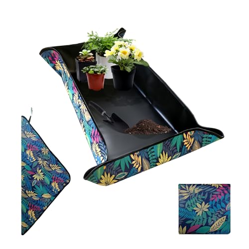 Repotting Mat for Indoor Plants 43.5"x29.5", Unique Gifts for Plant Lovers - color: Black Leaf Print, size: 43.5" x 29.5" x 0.1"