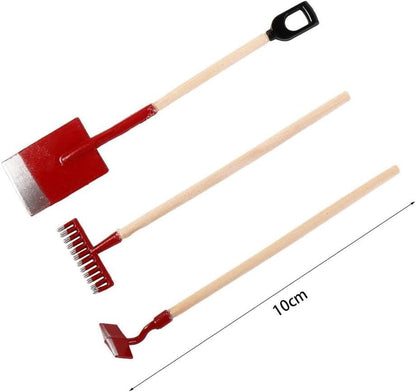 3Pcs Miniature Garden Tools 1:12 Mini Shovels and Rake Farm Tools Fairy Garden Furniture Dollhouse Accessories (Black) - color: Black
