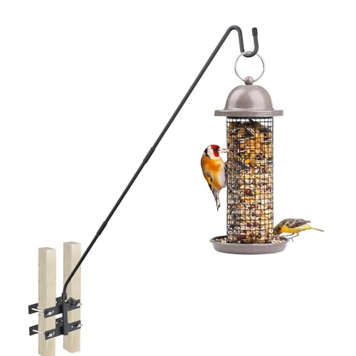 Deck Hook-Deck Railing Plant Hanger Outdoor,Bird Feeder Hanger for Deck Railing W/Double Clamps, Fence Shepherds Hooks Bracket for Hanging Hummingbird Feeder,Planter,Flower Baskets-360°Rotating Pole