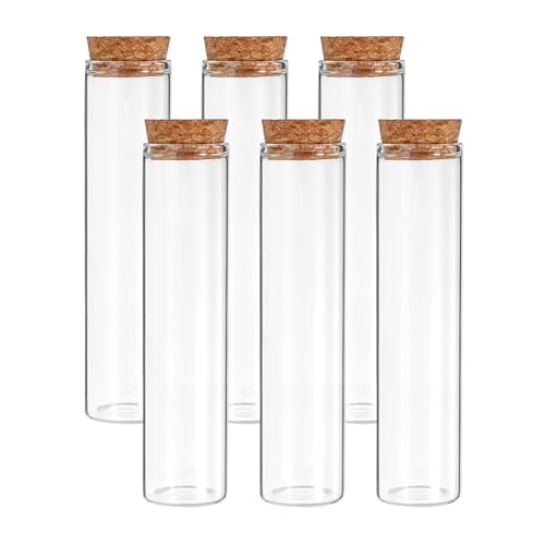 PATIKIL 55ml Test Tubes, 6pcs 4.33x1.18 Glass Clear Flat Bottom Test Tube Containers with Cork Stopper for Bead Party Candy Bath Salt Storage Scientific Experiment Plant Propagation - size: 55ml