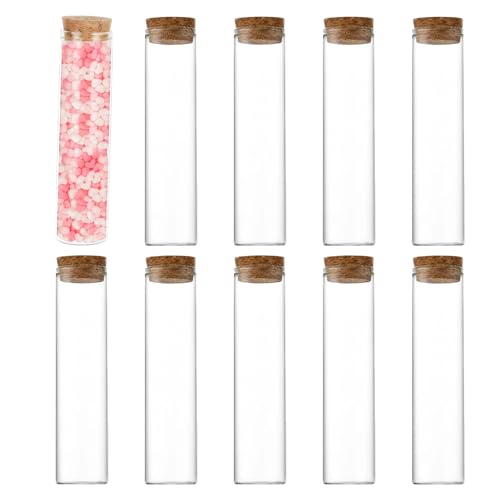 10 Pcs 60ml 2oz Glass Test Tubes with Cork Stoppers Transparent Round Straight Bottles for Candy Storage Scientific Experiments DIY Crafts Wedding Favors