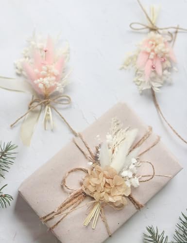 Mini Dried Flower Bouquet Set (12 pcs), Pink Bouquet, Birthday Cake Arrangement, Bridesmaid Flower Girl Proposal Gift Box, Groom Corsage(Pink) - color: Pink