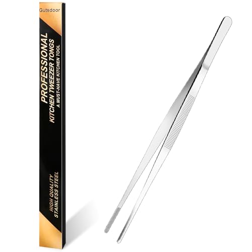 Gutsdoor Kitchen Tweezers Stainless Steel Tongs with Precision Serrated Tips for Cooking and Medical (12 Inch Straight) - size: 12 Inch Straight