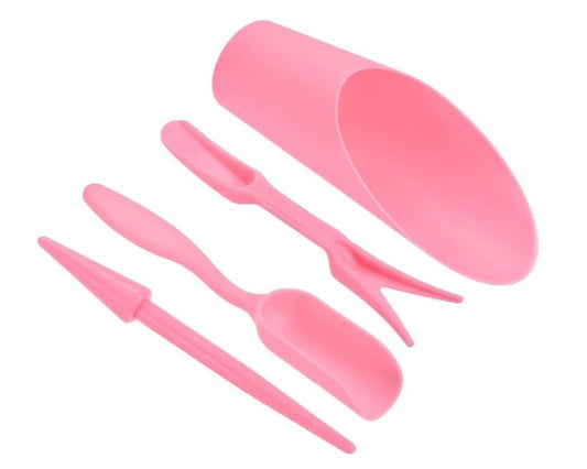 4 Pcs Pink Set Mini Garden Soil Spoon Plastic Planting/Transplanting Garden Tool Set Indoor Mini Garden Plant Care Shovel Soil Cup Bucket Shovel Transplanting Tool Gardening Shovels