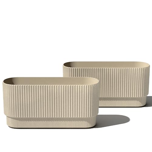 Veradek Demi Series Long Planter - Wide Outdoor Planter | Made From a Durable Plastic-Stone Composite With Pre-Drilled Drainage Holes. Modern Porch/Patio Décor - color: Sand, size: 30 inch - 2 Pack