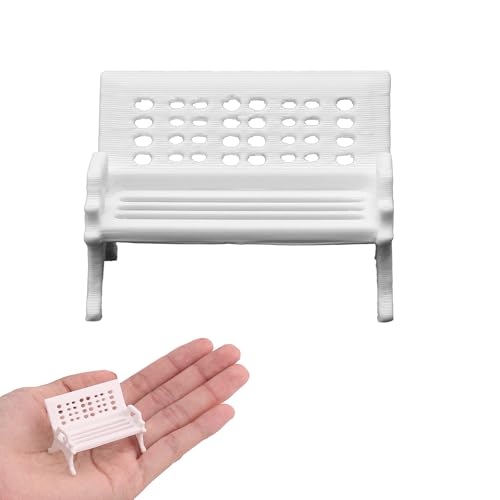 Mini Bench for Dollhouse Furniture, Fairy Garden Accessories, White Plastic Miniature House Accessories for Crafts, Tiny Miniatures, Diorama Supplies & Scene Decor