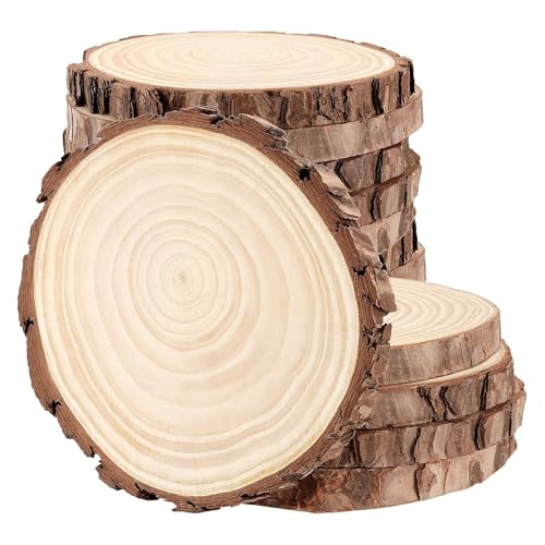 FUNSUEI 12 PCS 6.7-7 Inches Unfinished Natural Wood Slices, Natural Wood Coasters with Bark, Wooden Circles for DIY Arts and Crafts, Christmas Ornaments, Rustic Wedding Ornaments