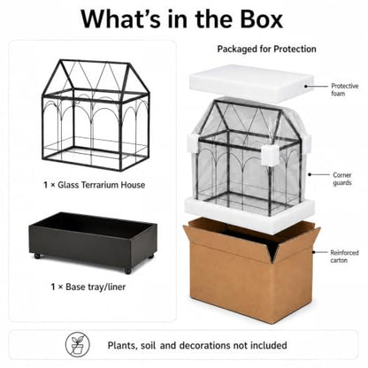 Large Tall Glass Plant Terrarium – House Succulent Terrarium Kit with Lip and Tray Glass Greenhouse Terrarium for Plant 9.5”X5.7”X11.4” - color: Black 3