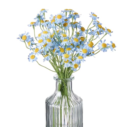 Small Artificial Blue Daisy Flowers - 2 Bouquet/12Pcs 10 Inch Fake Daisies | Cute,Realistic,Spring Home Decor, Wedding, Party, Table Centerpiece (Vase Not Included) - color: Blue, size: 12Pcs