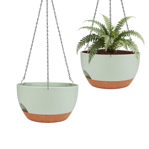 2 Pack 10 Inch Self Watering Hanging Planter for Indoor Outdoor Plants | Hanging Basket for Plants, Garden Home Decoration, Hanging Pot with Chains, Drainage Holes, Water Reservoir - color: Green, size: 10 inch