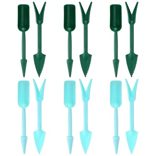 M METERXITY 6-Set Mini Gardening Tools, Plastic 2-in-1 Portable Garden Shovel Hand Tools Set Digging Scoops Kits for Plant/Seedlings/Transplanting/Succulent/Bonsai [Green,Blue] - color: Green,Blue