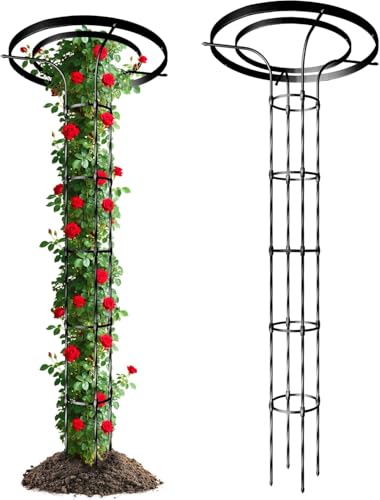 6.89FT Mushroom Top Obelisk Trellis for Outdoor Climbing Plants, Rustproof PE-Coated Metal Poles Support, Decorative Garden Trellis for Climbing Rose, Wisteria, Black - color: 6 Floors-82.68''H/Black