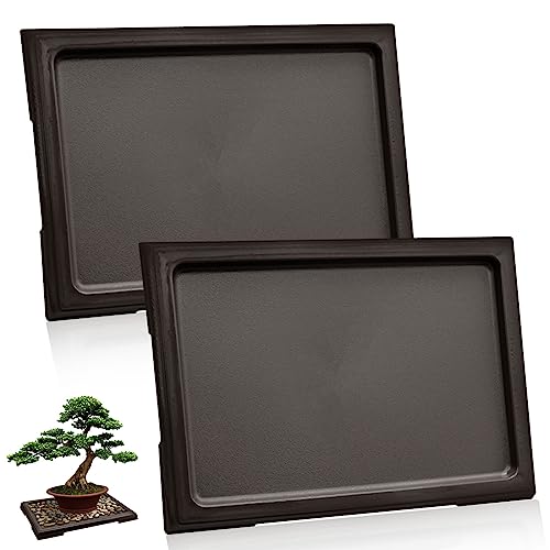 2Pcs Bonsai Pots Humidity Drip Trays, Square Plant Pot Saucer Drainage Tray for Indoor Cactus Bonsai Trees, Accessories (Dark Brown)