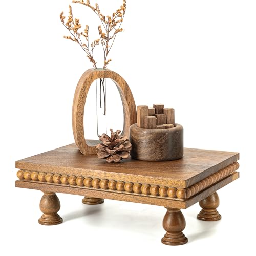 EOSAHR Acacia Wood Riser: Pedestal Stand for Bathroom Decor, Brown | Beaded Edge, Compact Design, Display Stand, Kitchen Soap Dispenser, Plant Stand, Side Table Accent, Apartment Essentials - color: Acacia