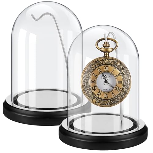 Beeveer 2 Pcs Black Glass Display Dome 3'' X 5'', Cloche with Base Hooks - color: Silver Hook, size: 3" x 5", style: Dome Style