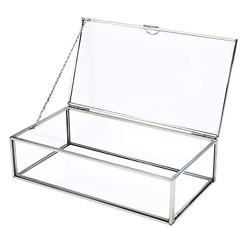 Vintage Glass Box with Lid - Clear Jewelry Glass Display Box Keepsake Box - Home Decor Decorative Box for Trinket Rings Bracelet (Silver, Medium) - color: Silver, size: Medium