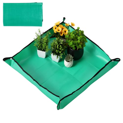 Potting Mat Waterproof Plant Repotting Mat 26" x 26" Planting Mats | Foldable Portable Gardening Mats Potting Tray for Plant Pots Soil Mess Control Indoor Outdoor Garden Bonsai Tools