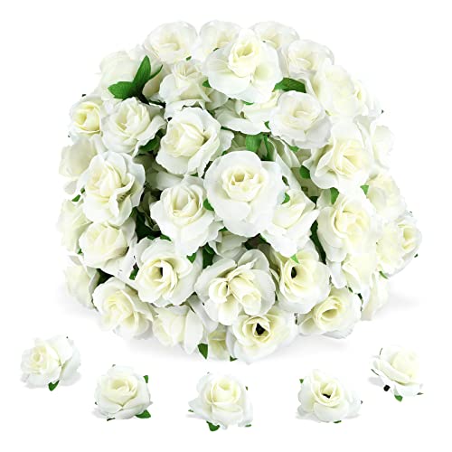 Yinsun 50pcs Mini White Roses, 1.57" Silk Artificial Flower Heads - color: Ivory, size: 1.57 Inch