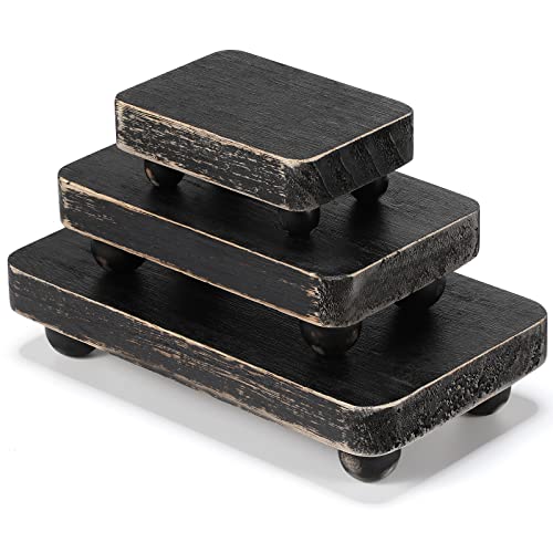 Maitys 3 Pcs Wooden Risers for Display Pedestal Stand Wooden for Decor Farmhouse Vintage Rustic Stackable Kitchen Stand Tray Riser, 3 Sizes(8 x 4.3, 6 x 3.5, 4 x 2.8 in,Black) - color: Black, size: 8 x 4.3, 6 x 3.5, 4 x 2.8 In