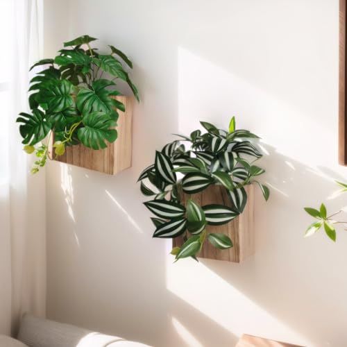 Wood Wall Hanging Plants Decor Indoor,Small Fake Plants Natural - color: Nature